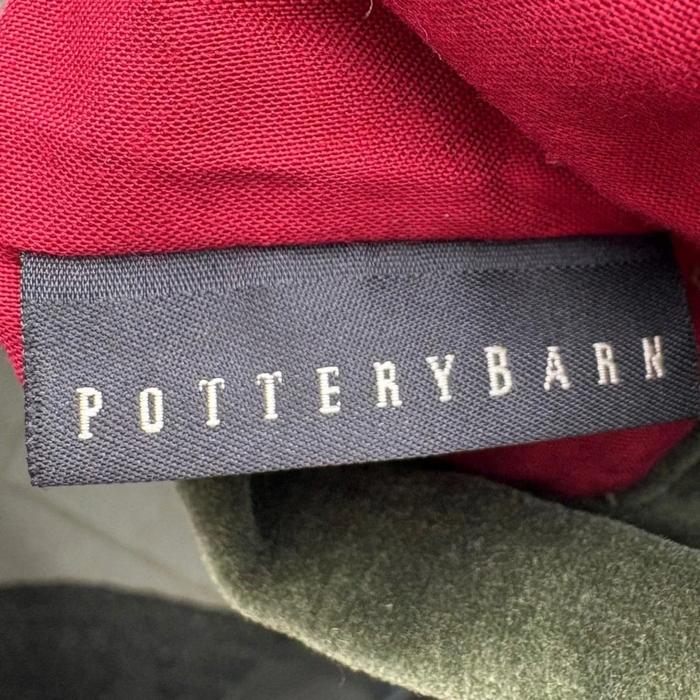 Pottery Barn Christmas Stocking Red Velvet Olive Green Cuff Cotton